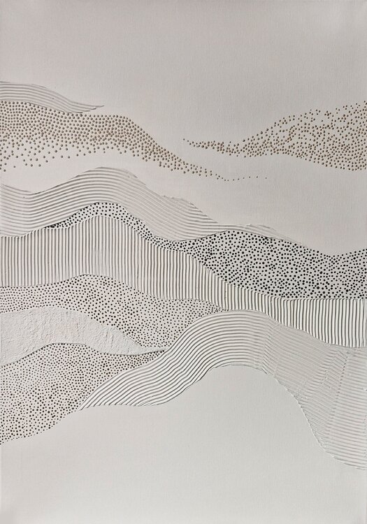 " Fluency 6 " High textured abstract gray white acrylic art Yana Sagan