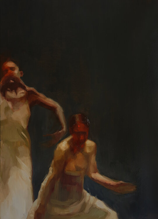 "Inner Dance" Quiet and emotional dance, art done in oil Yana Sagan