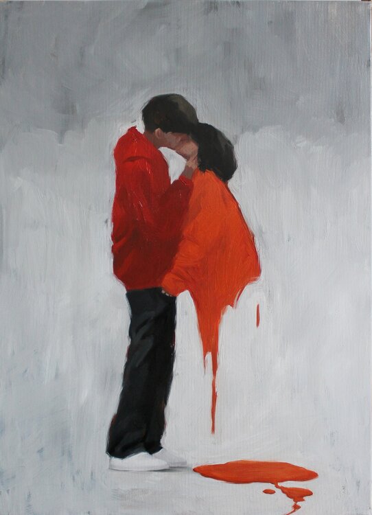 "Body of Feelings" Kiss between a boy and a girl, oil art Yana Sagan