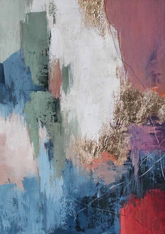 " Pink Brume  " Pink blue gold abstract acrylic art Yana Sagan