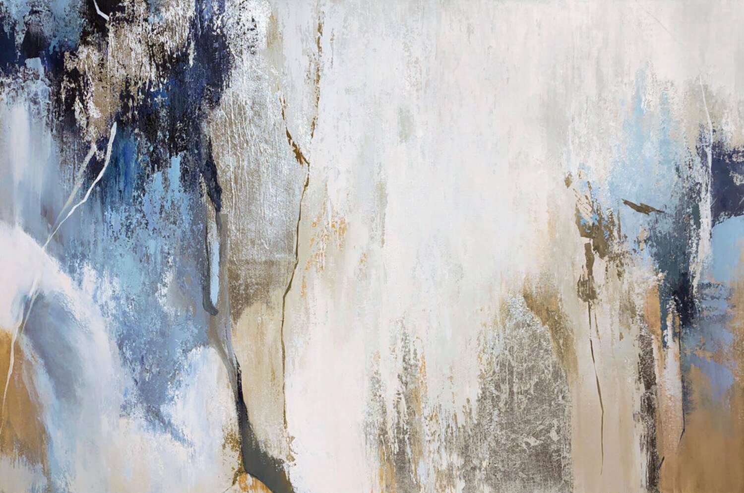 " Silver Avalanche " Abstract blue and silver acrylic art Yana Sagan
