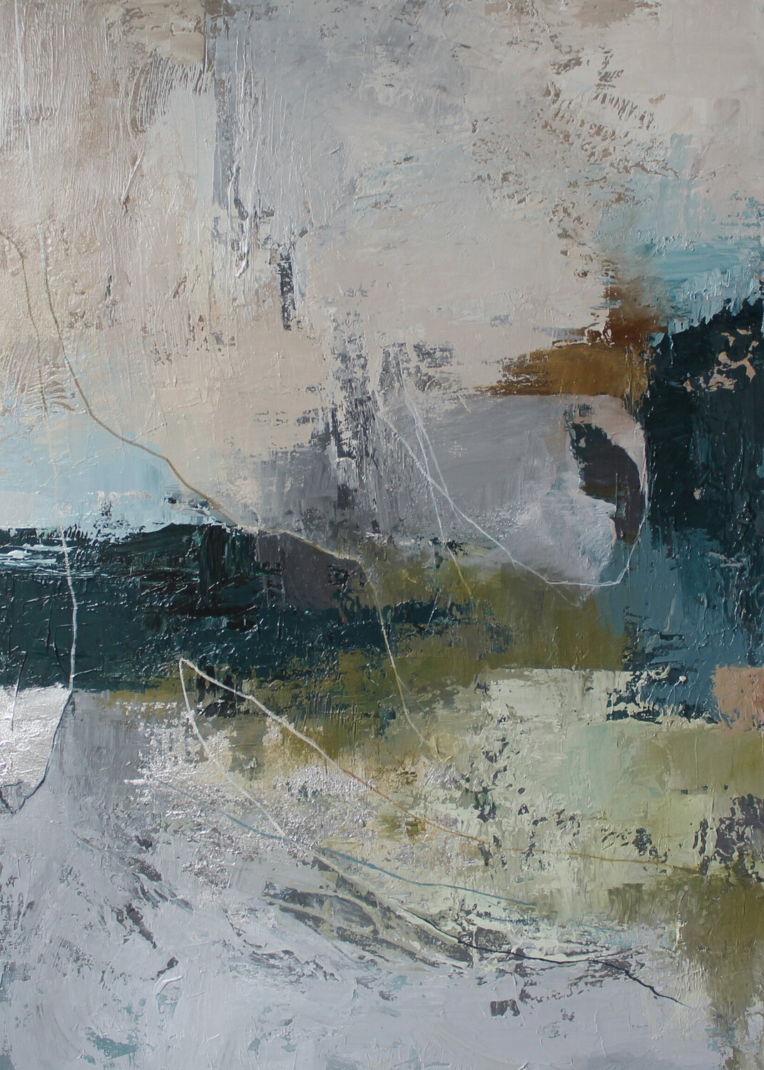 " Fall "  Abstract blue gray green acrylic art Yana Sagan