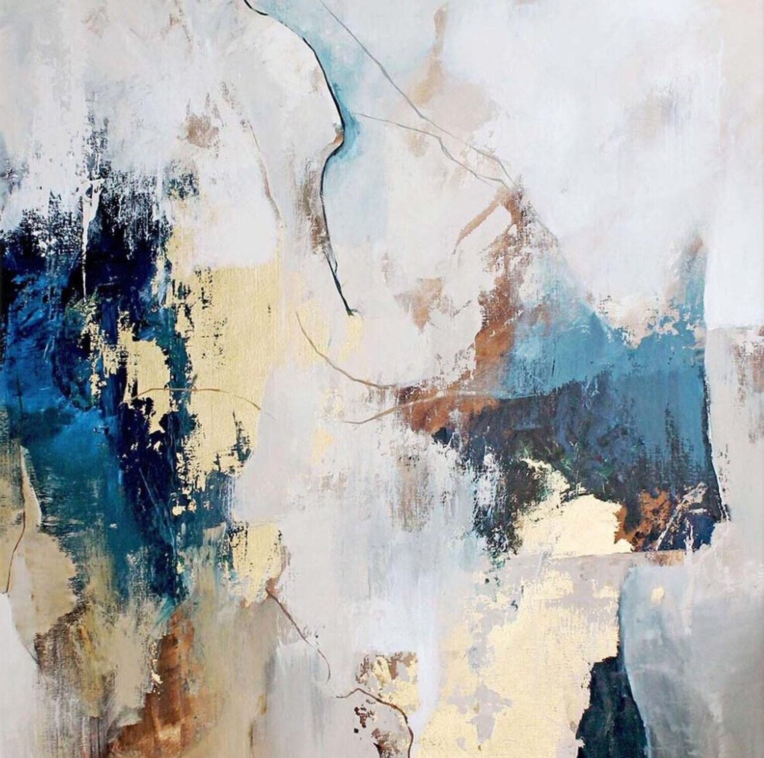 " Sobriety " Acrylic abstract navy gold art Yana Sagan Originalgemälde zu verkaufen