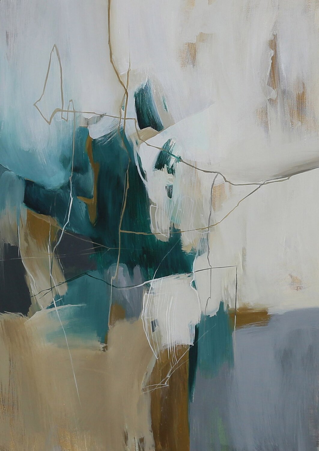" Melody 4 " Abstract acrylic teal gray brown art Yana Sagan Originalgemälde zu verkaufen