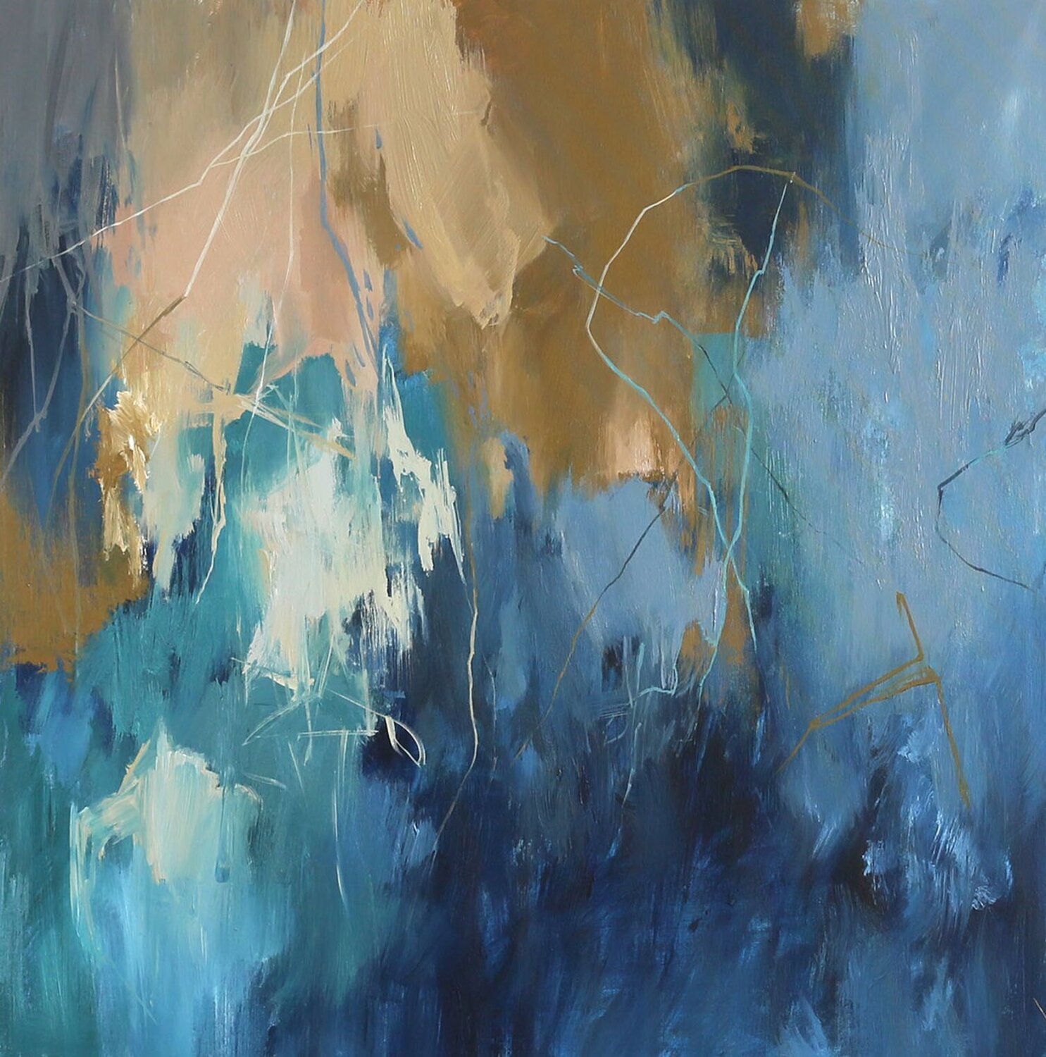 " Consonance 2 " Abstract acrylic navy teal and beige art Yana Sagan Originalgemälde zu verkaufen