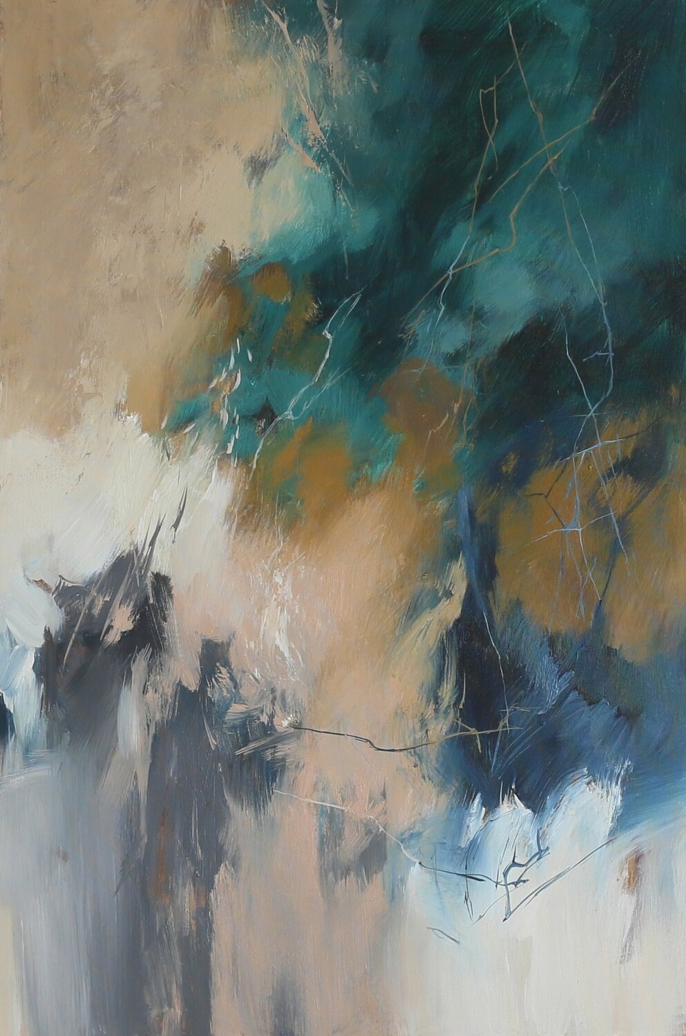 " Consonance 4 " Abstract acrylic teal blue green art Yana Sagan Originalgemälde zu verkaufen