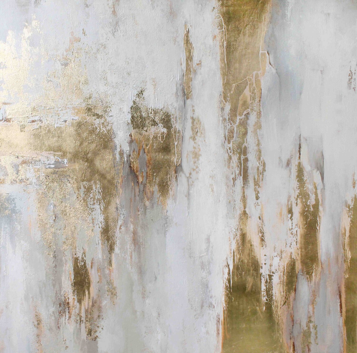 " Cascade 3 " Abstract gold foil  and white acrylic art Yana Sagan Originalgemälde zu verkaufen
