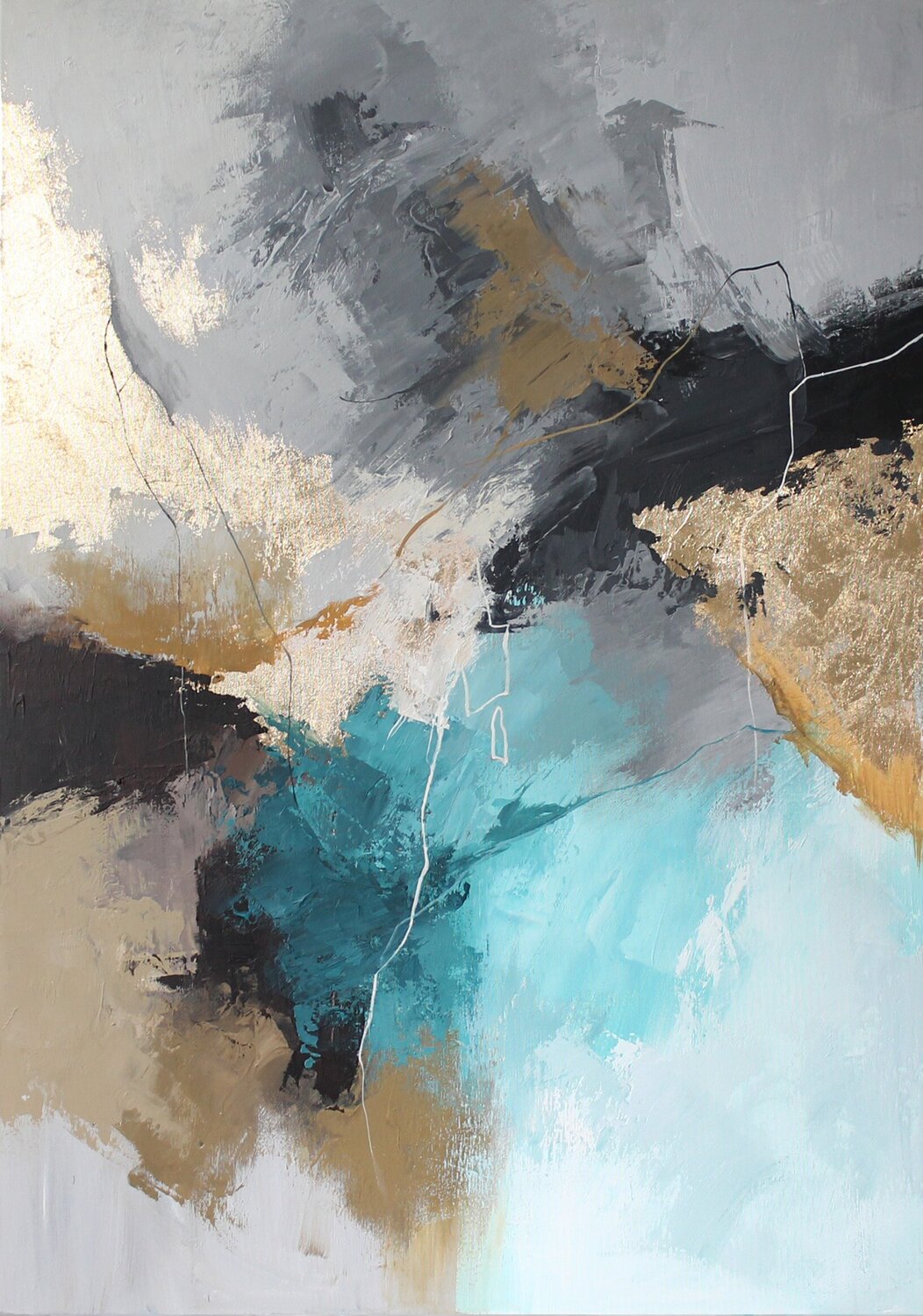" Blue Rime " Abstract teal gray gold acrylic art Yana Sagan Originalgemälde zu verkaufen