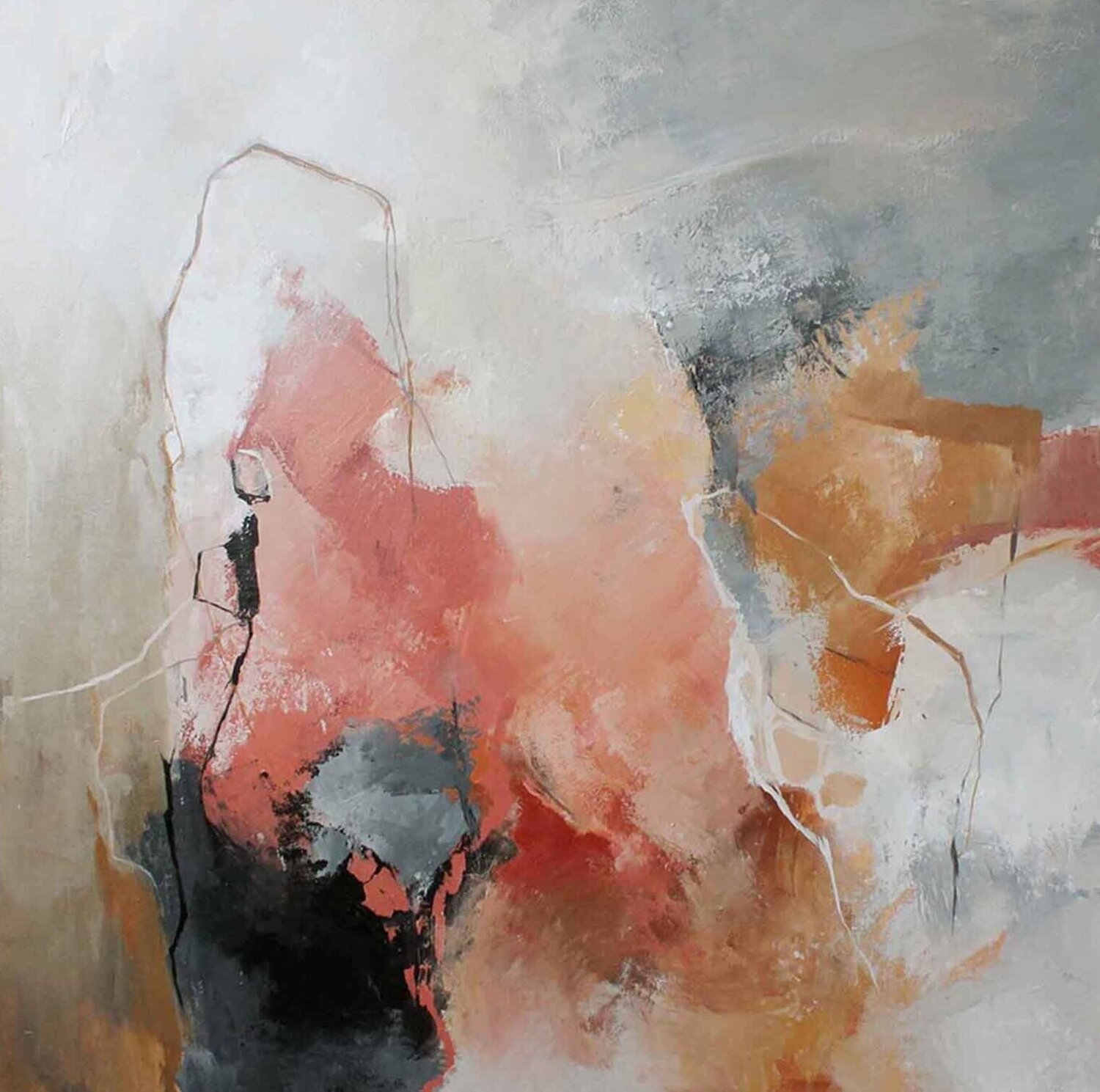 " Seclusion 2 " Abstract terracotta blue acrylic art Yana Sagan Originalgemälde zu verkaufen