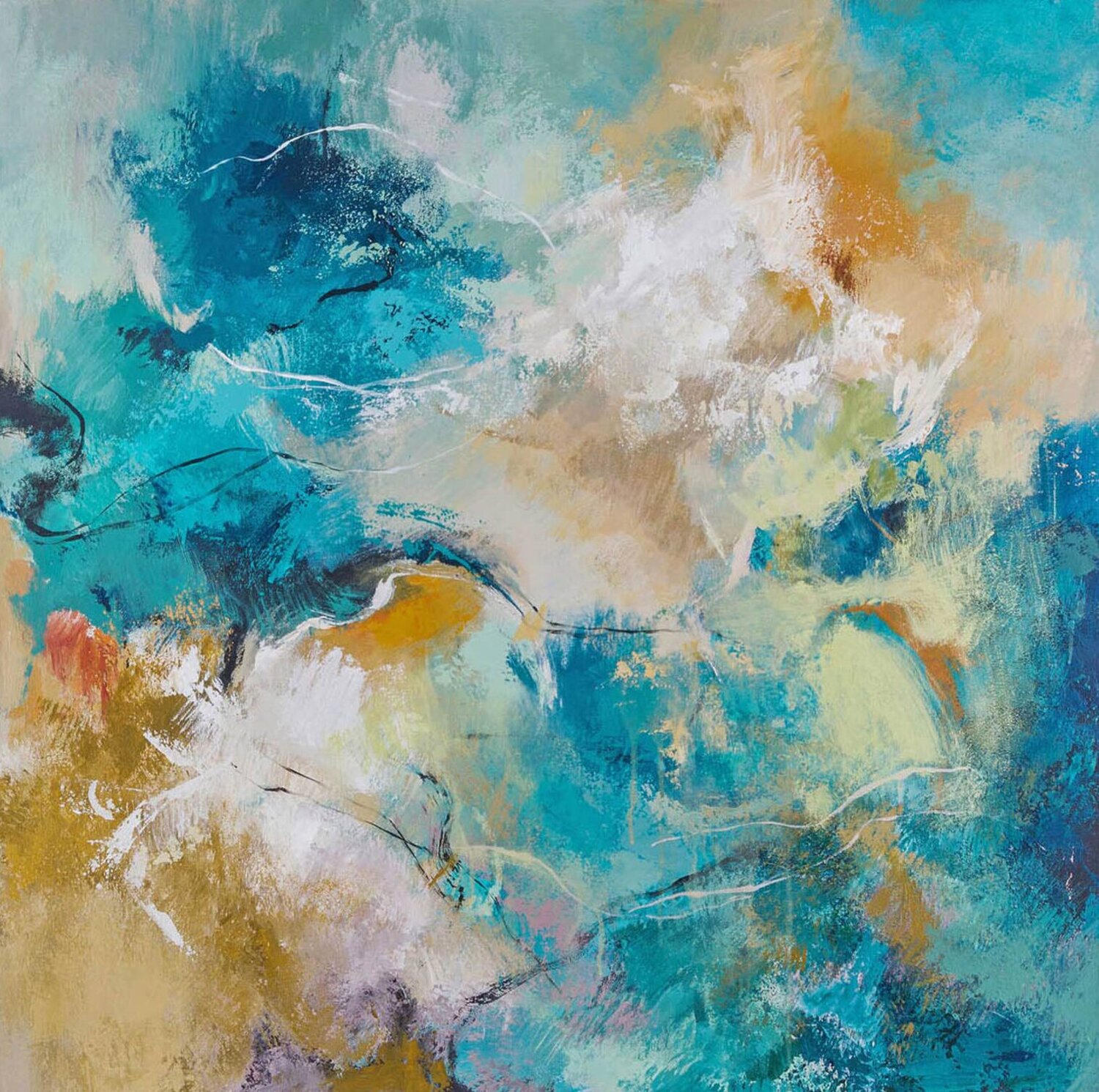 " Earth " Teal orange acrylic abstract art Yana Sagan Originalgemälde zu verkaufen