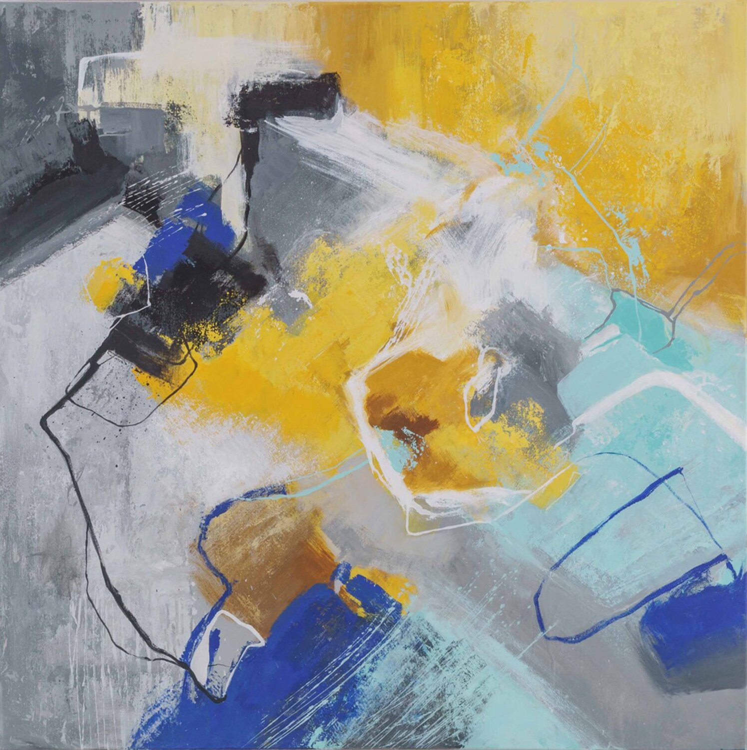 " Warm and cold " Acrylic abstrac yellow blue teal art Yana Sagan Originalgemälde zu verkaufen