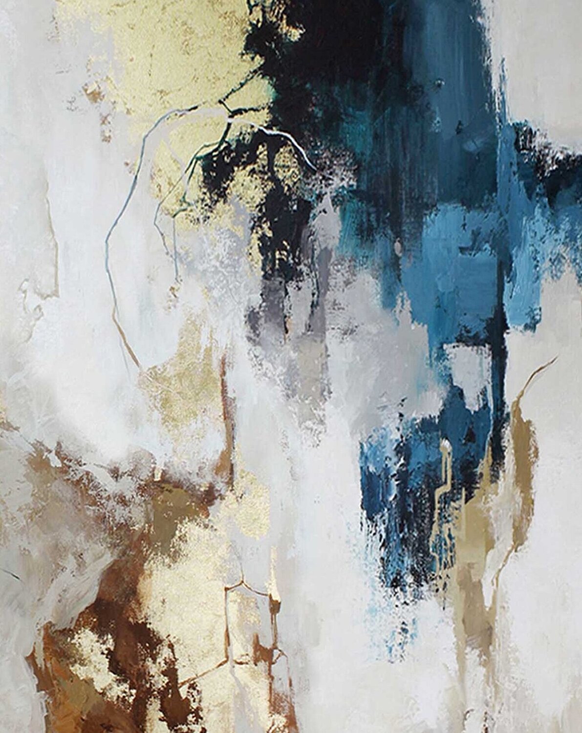 " Flux 3 "  Navy and gold abstract acrylic art Yana Sagan Dipinto originale in vendita