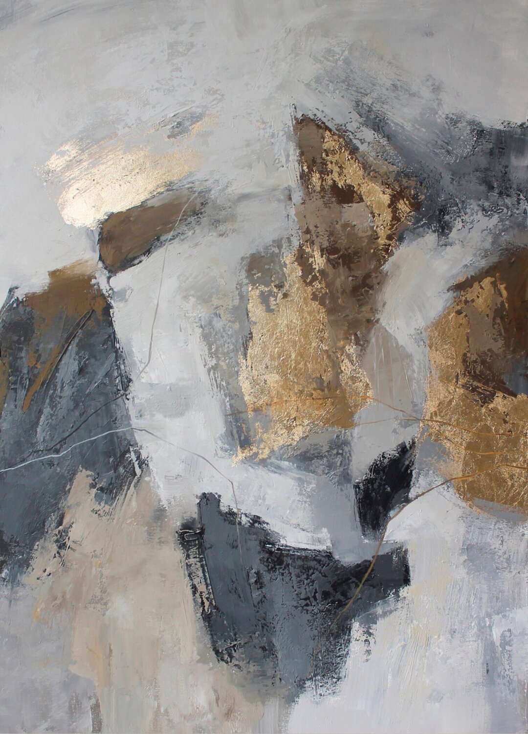 " Lead " Abstract grey gold acrylic art Yana Sagan