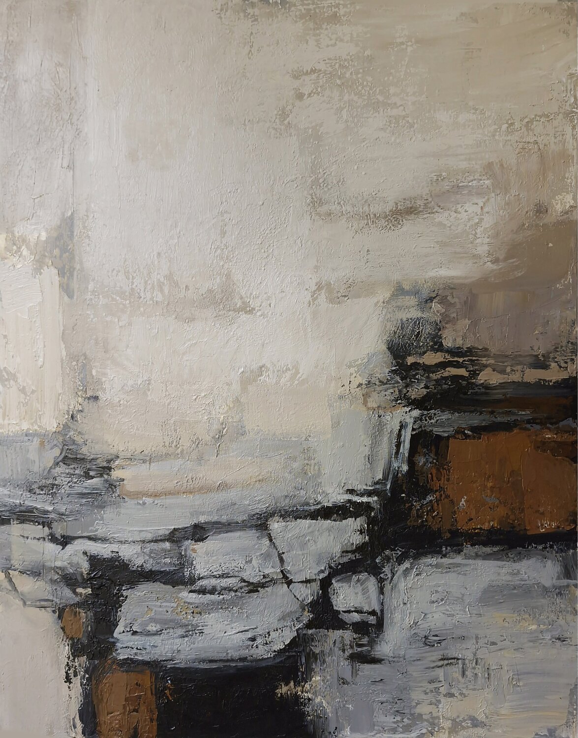 " Deeps 2 " Abstract acrylic  blue brown gray minimalist art Yana Sagan Originalgemälde zu verkaufen