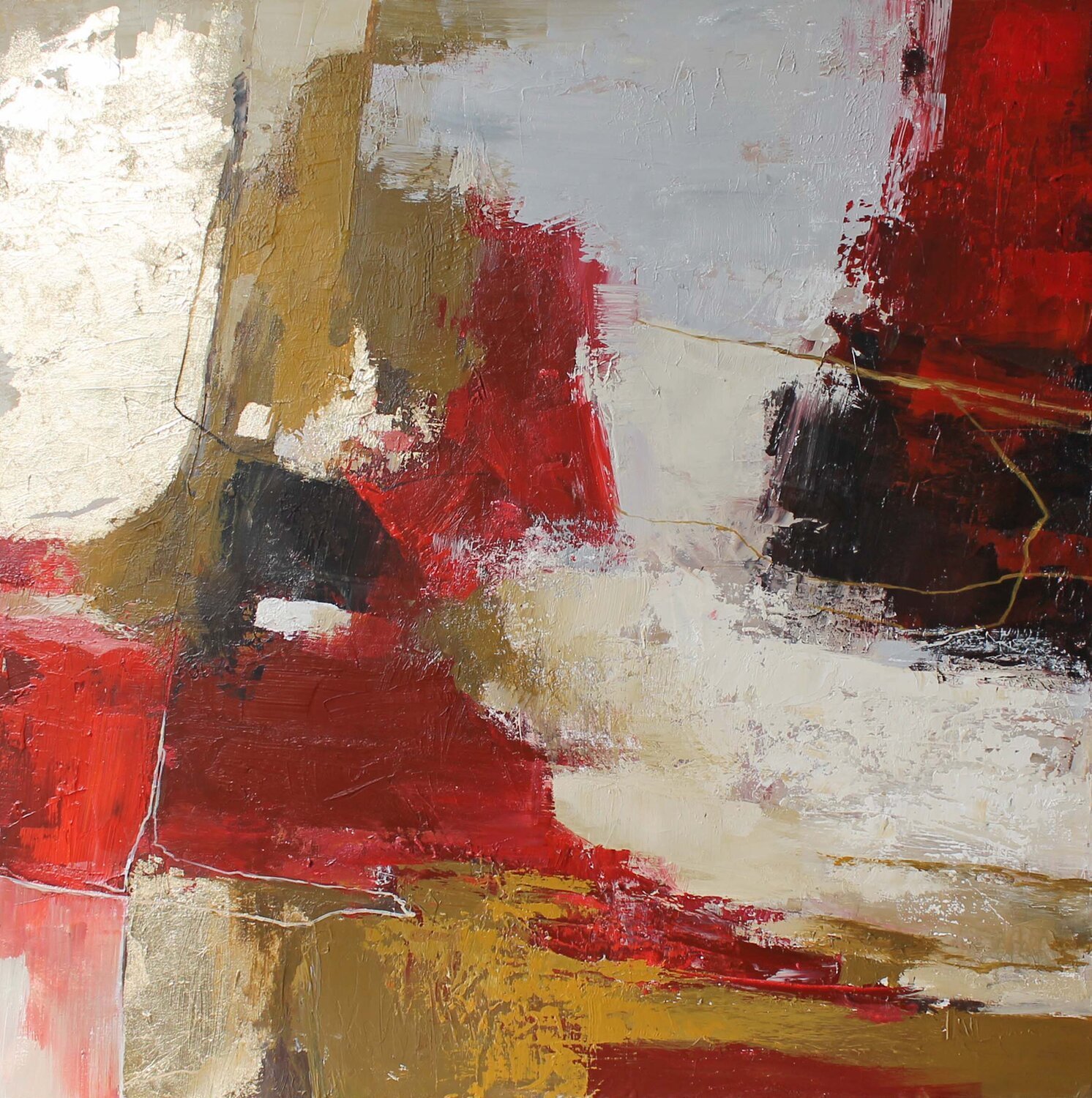 " Florid 2 " Abstract red and gold acrylic art Yana Sagan Originalgemälde zu verkaufen