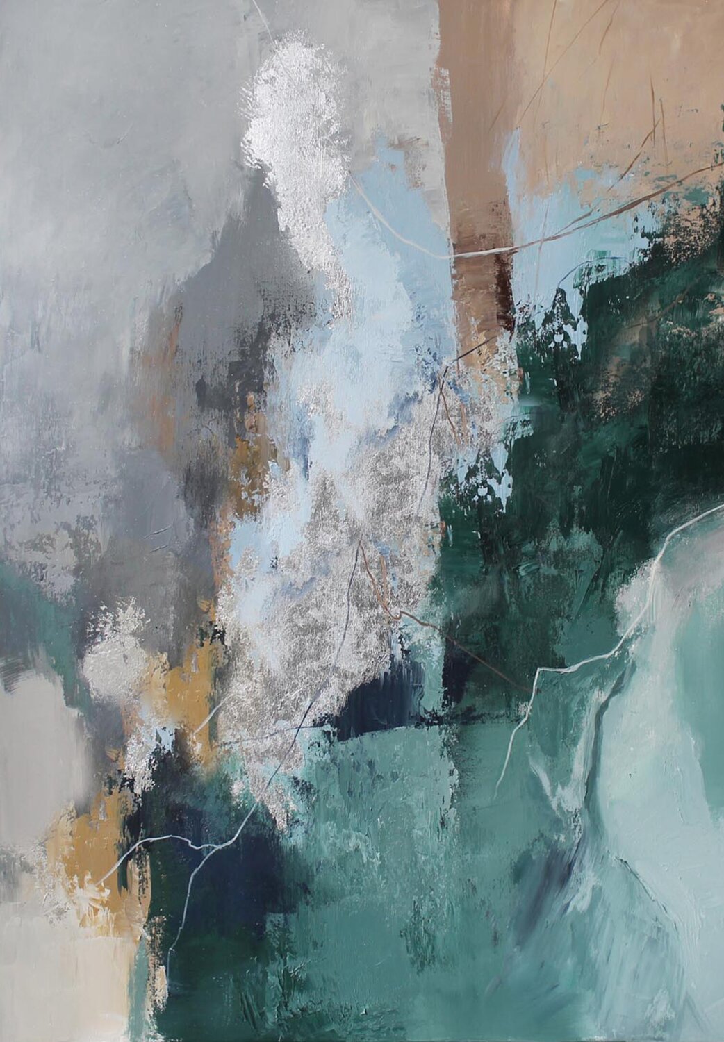" East Coast " Green gray abstract acrylic art Yana Sagan Dipinto originale in vendita