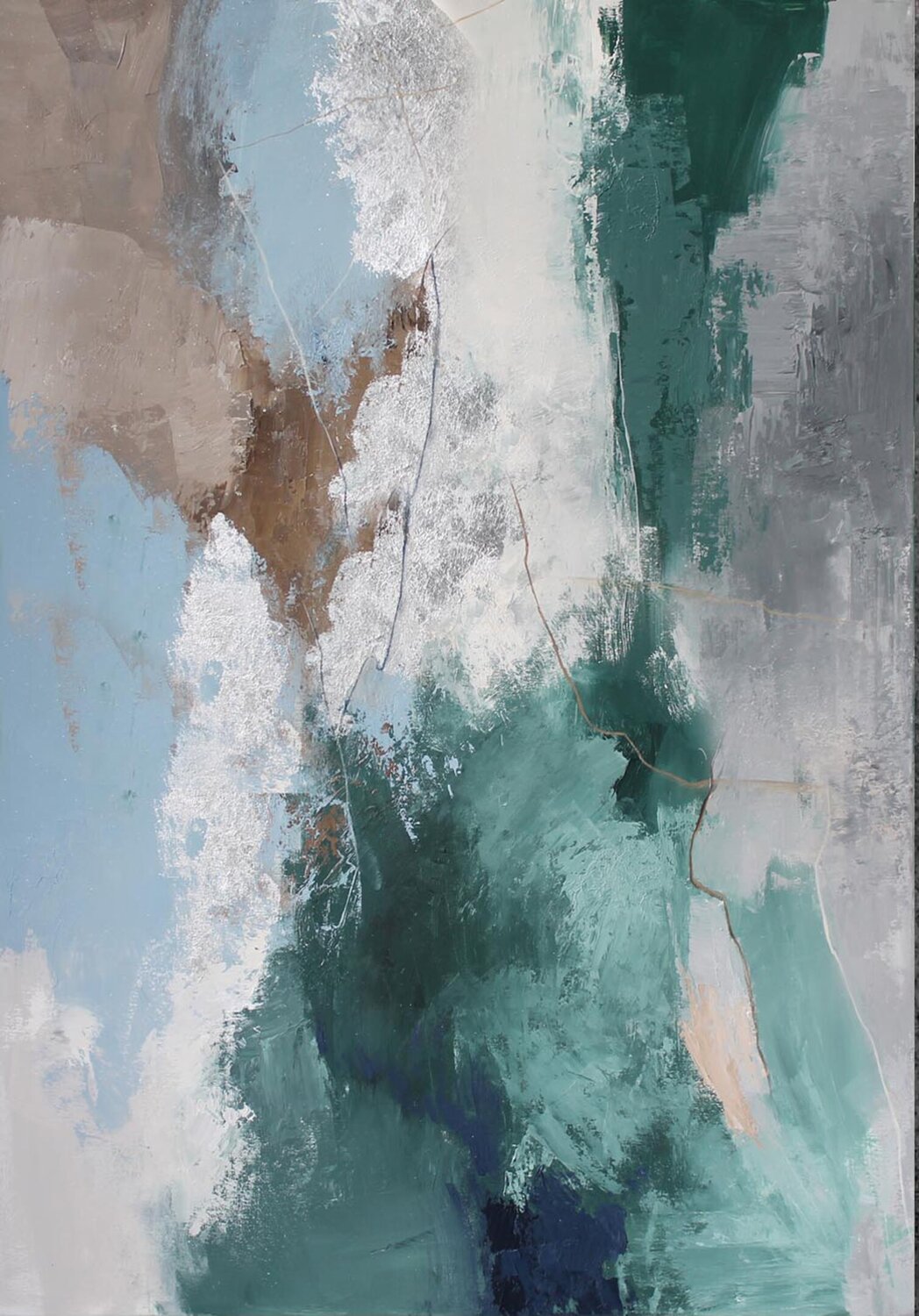 " West Coast " Abstract green blue gray acrylic art Yana Sagan Originalgemälde zu verkaufen