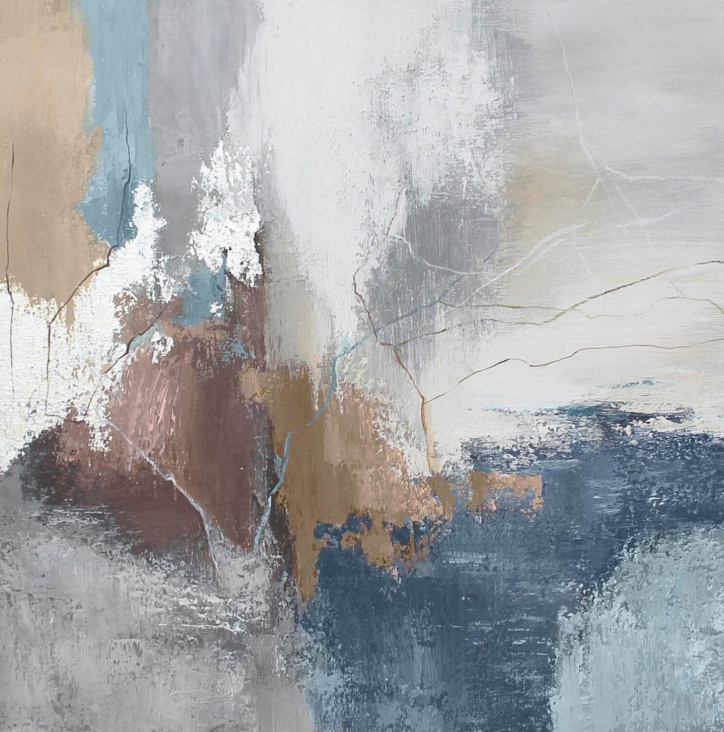 " Blue Wave " Abstract blue gray silver acrylic art Yana Sagan