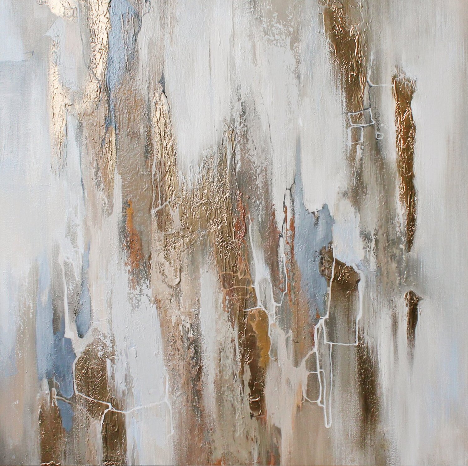" Cascade 2 " Abstract gold and white acrylic art Yana Sagan Originalgemälde zu verkaufen