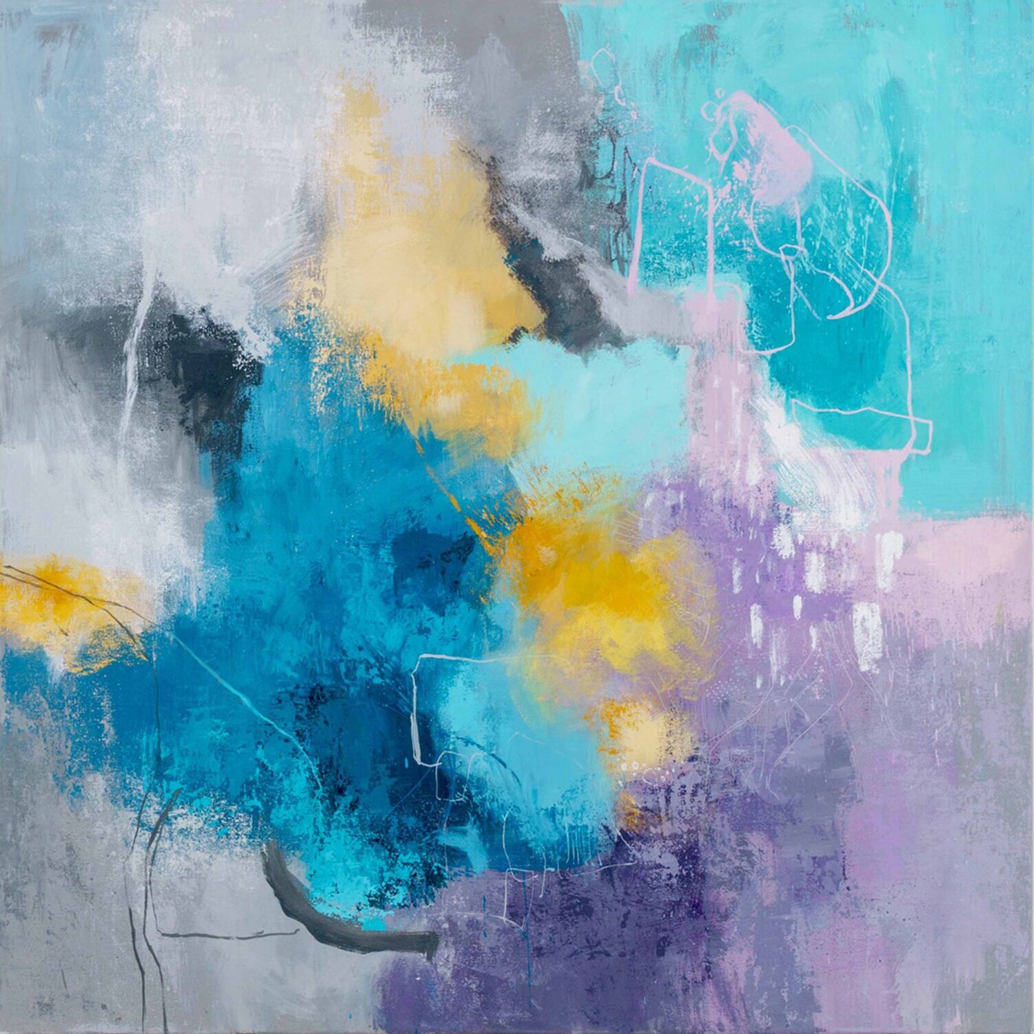 " Spring cloud " Teal purple abstract acrylic art Yana Sagan