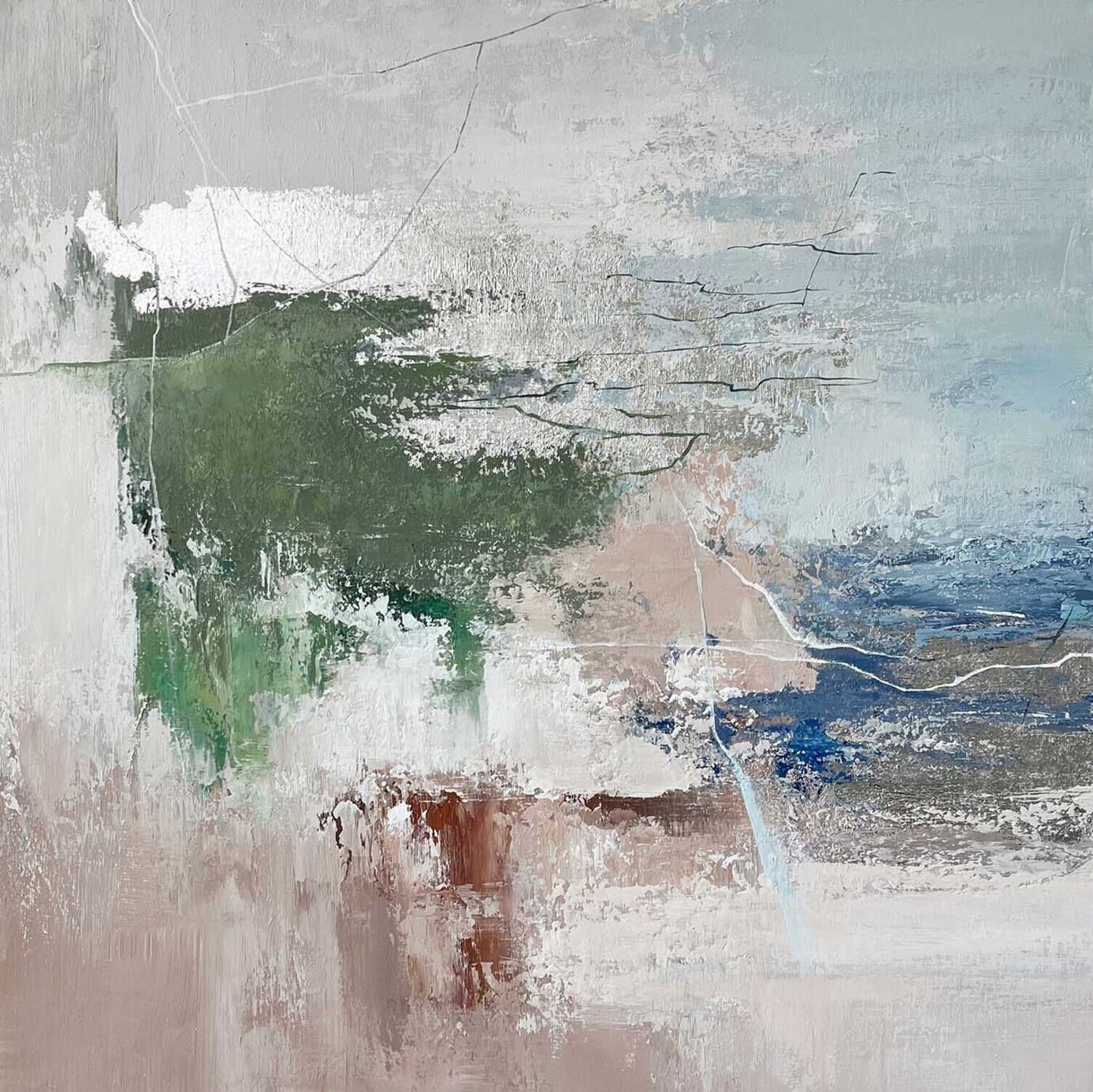 " Green Wave 3 " Blue green gray abstract acrylic art Yana Sagan Originalgemälde zu verkaufen