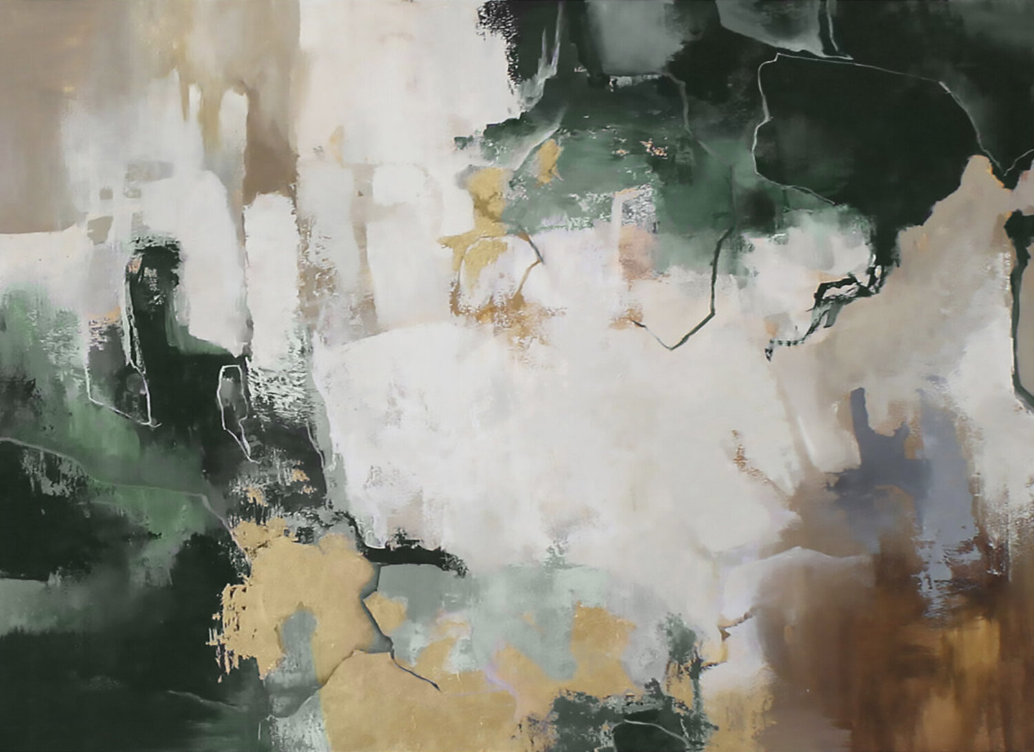 " Green Flash " Green gold brown abstract acrylic art Yana Sagan Dipinto originale in vendita