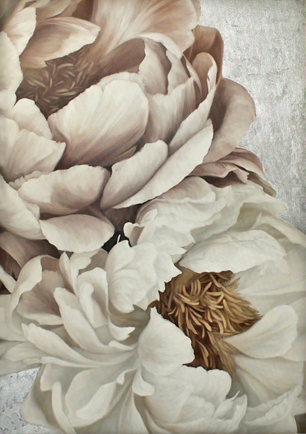 " Silk Flowers 2 " White pink silver oil peonies art Yana Sagan Originalgemälde zu verkaufen
