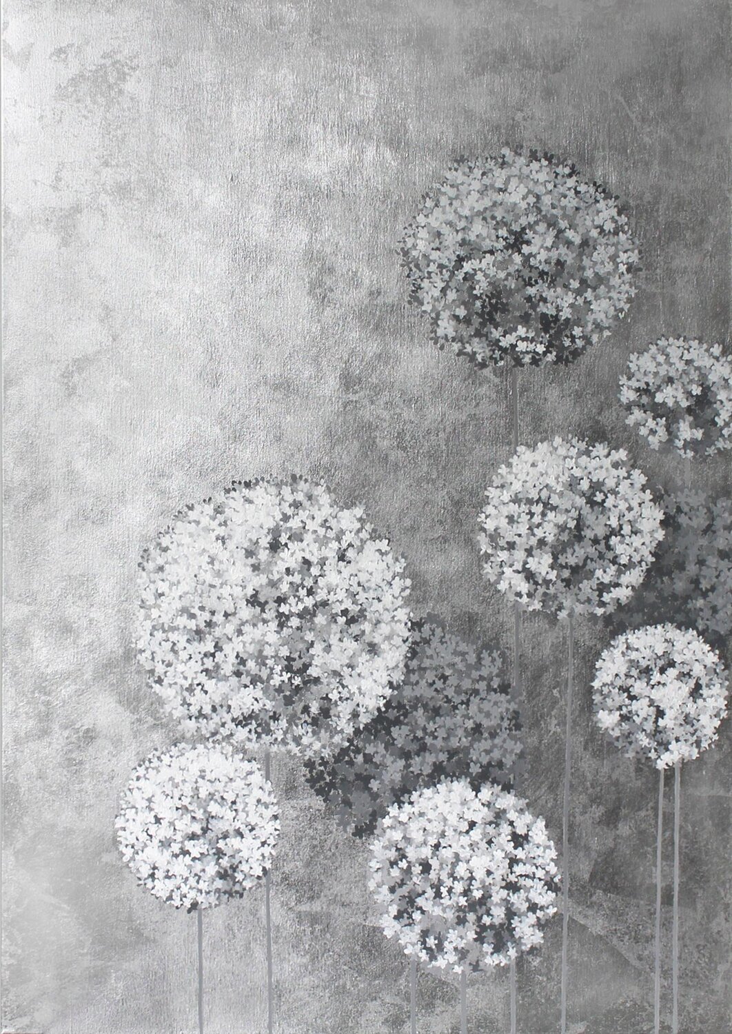 " Gray Flower Balls " Hydrangea silver gray abstract acrylic canvas art Yana Sagan