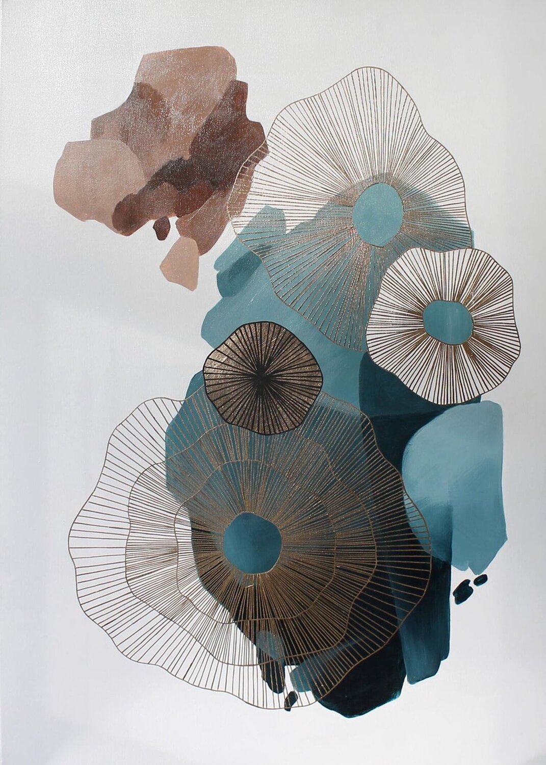 " Golden molecules 2 " Blue gold acrylic abstract minimal art Yana Sagan Originalgemälde zu verkaufen