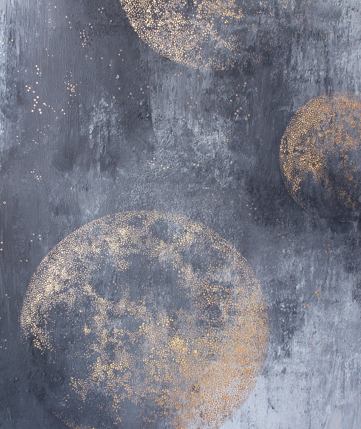 " Golden Planets " Abstract space acrylic art Yana Sagan