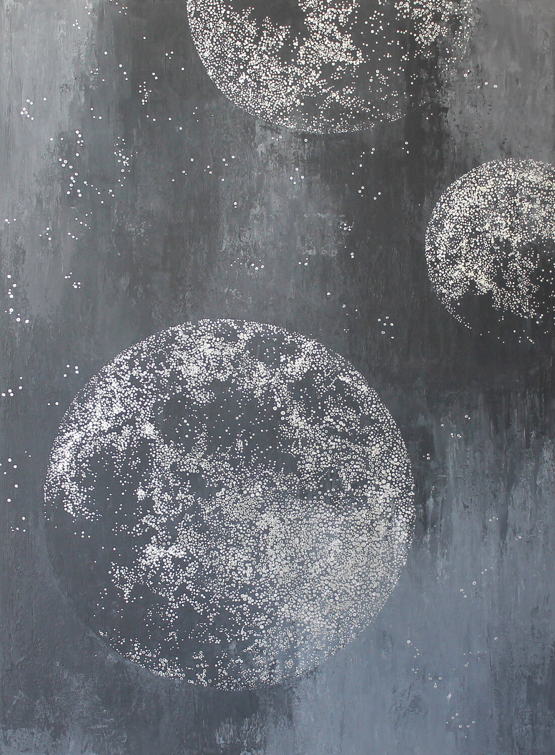 " Silver Planets " Abstract gray silver planets acrylic art Yana Sagan