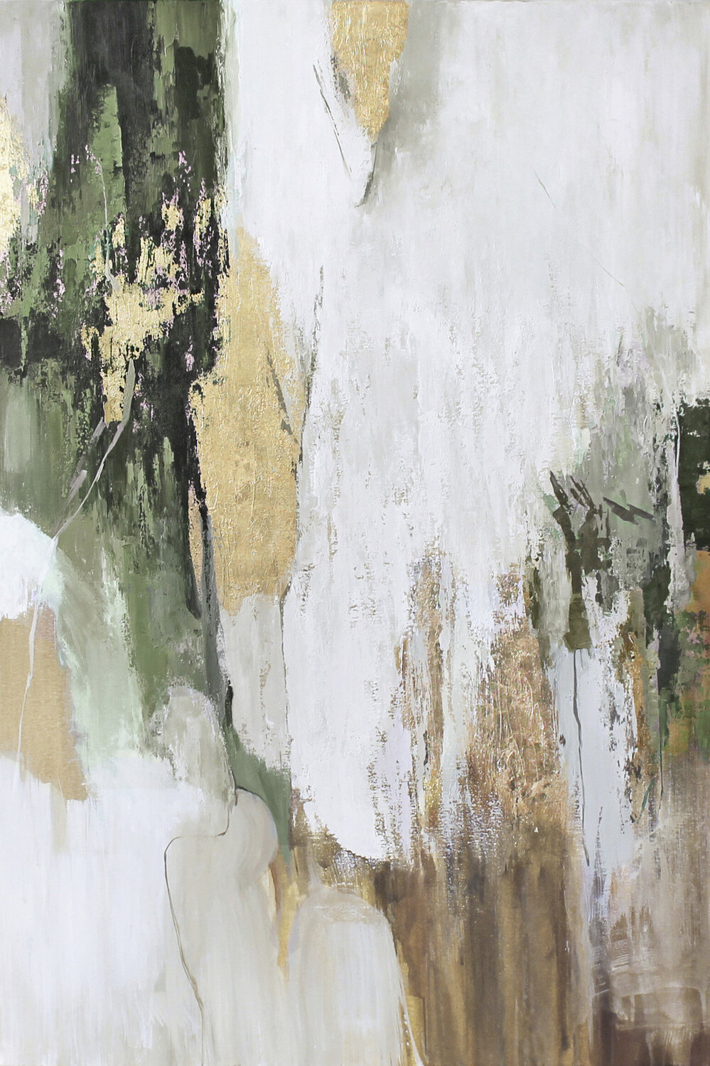 " Olive Flow " Sage green gold  abstract acrylic art Yana Sagan Originalgemälde zu verkaufen