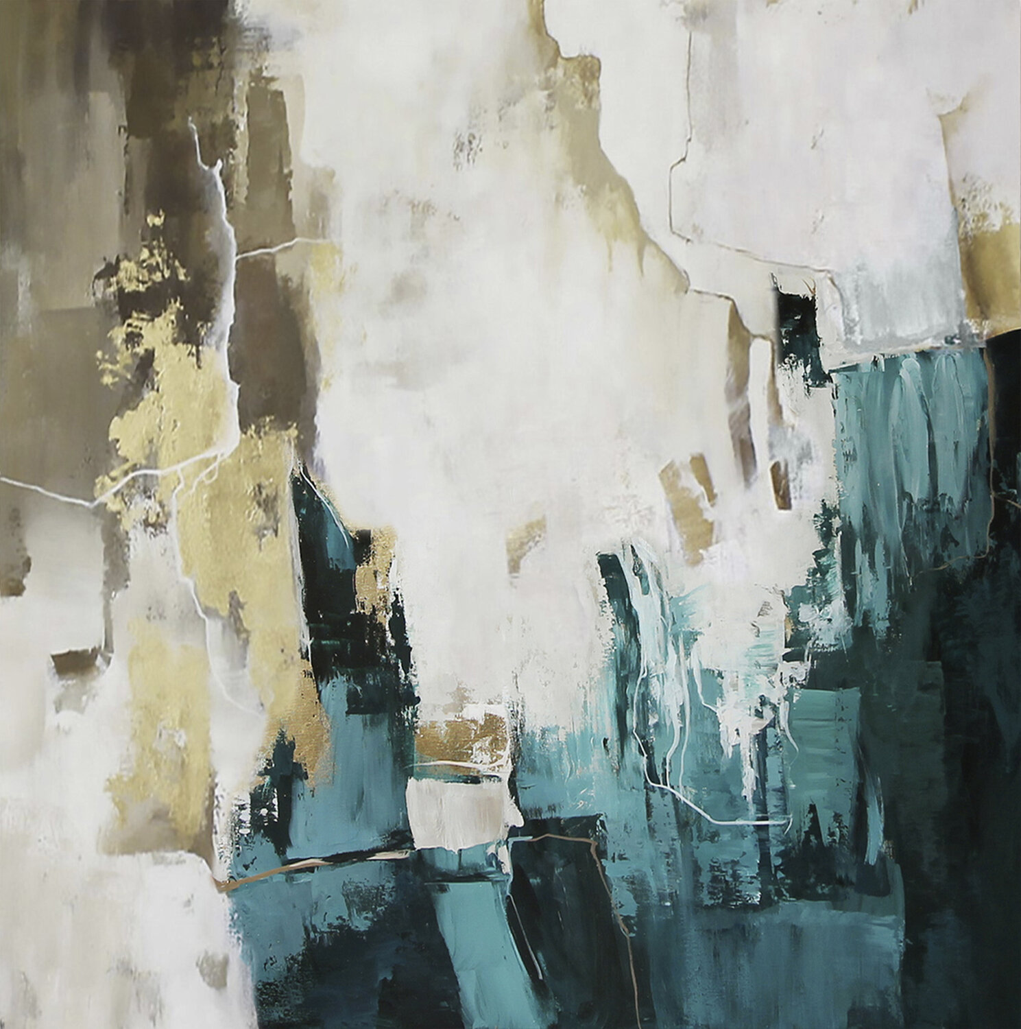 " Teal Flood 2 "  Teal gold abstract acrylic art Yana Sagan Originalgemälde zu verkaufen