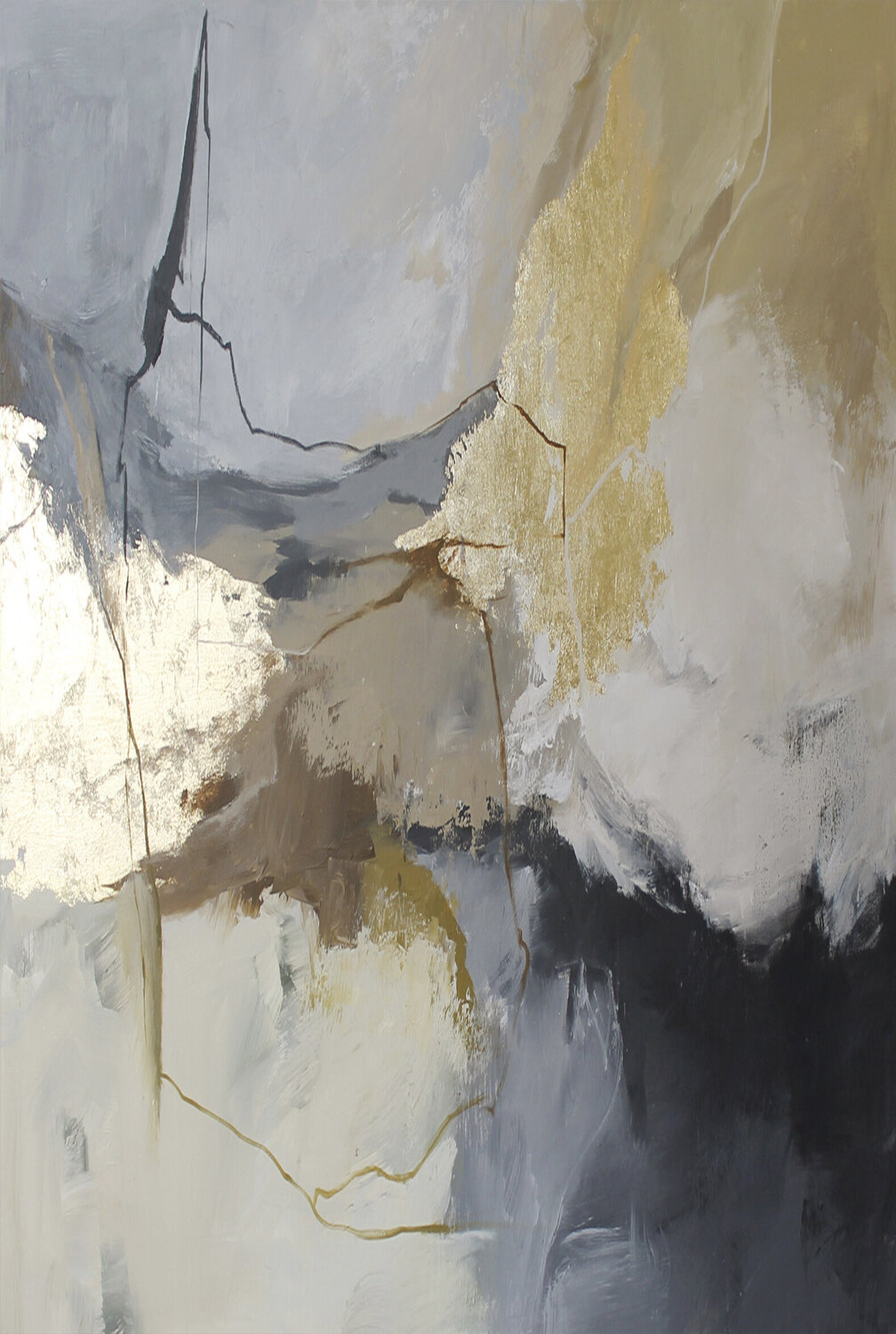 " Wild " Abstract  acrylic gray gold art Yana Sagan