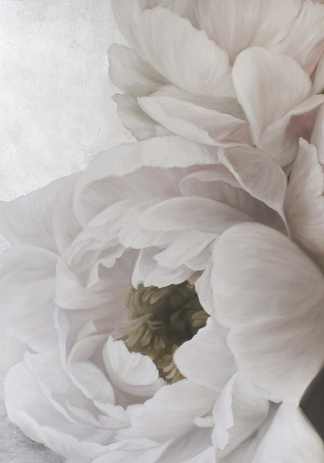 " Soft Peonies "  White silver flowers oil art Yana Sagan Originalgemälde zu verkaufen