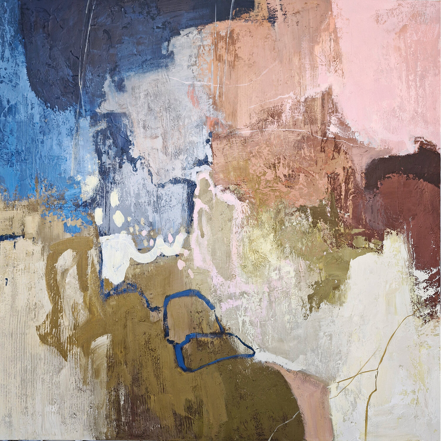 " Grace 2" Navy blue olive pink abstract acrylic art Yana Sagan Originalgemälde zu verkaufen