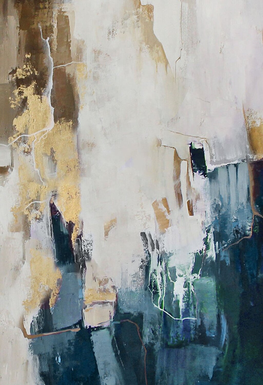 "Breeze 2" Abstract teal gold gray acrylic art Yana Sagan Peinture originale à vendre