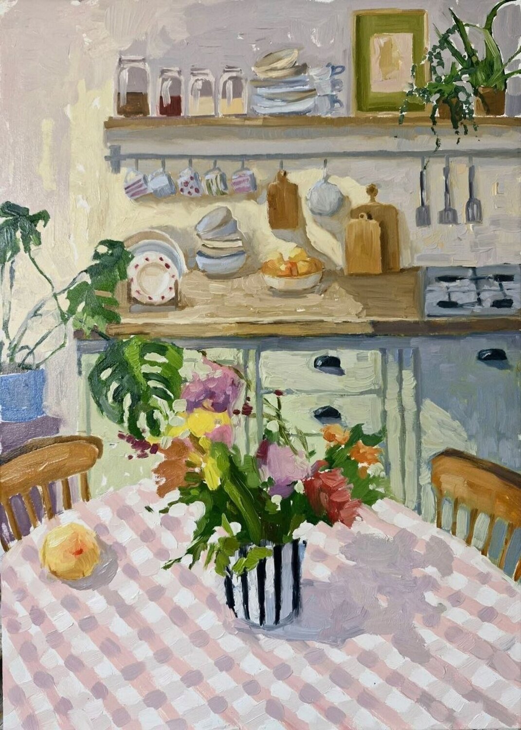 "Cozy Kitchen" Warm daytime at home. Everyday life art Yana Sagan Dipinto originale in vendita