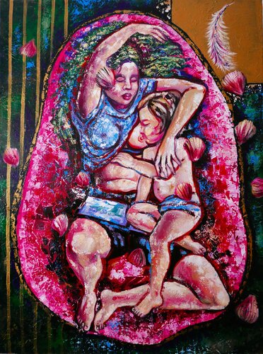 Painting, "Mother and Child," Acrylic on canvas van Olena Brzhosniovska, Schilderij te koop op Singulart