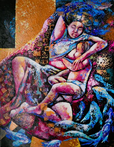 Painting "Mother and Child", acrylic on canvas van Olena Brzhosniovska, Schilderij te koop op Singulart
