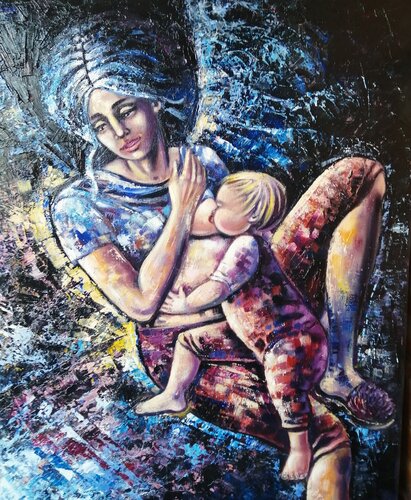 Painting "Mother and Child", oil/canvas par Olena Brzhosniovska, Peinture en vente sur Singulart