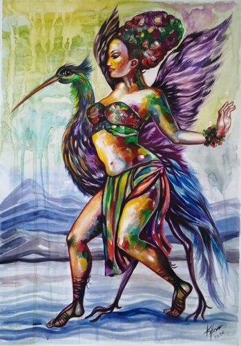 Original painting Eastern Dances, paper/watercolor von Olena Brzhosniovska, Werk auf Papier kaufen auf Singulart