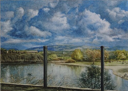 Cloudy sky over the lake von Marie Pascal, Zeichnungen kaufen auf Singulart