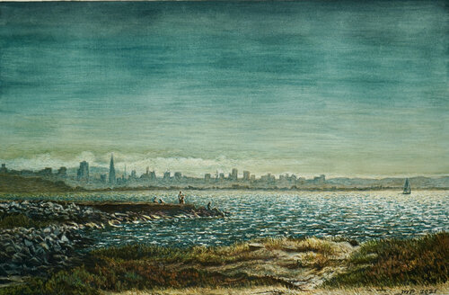 Foggy day over the bay by Marie Pascal, Work on Paper for Sale on Singulart