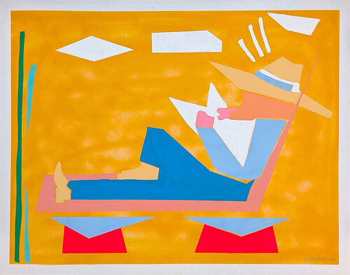 "Paper Clouds" Contemporary Colorful Yellow Toned Western Cowboy Painting von Nick Stevenson, Malerei kaufen auf Singulart