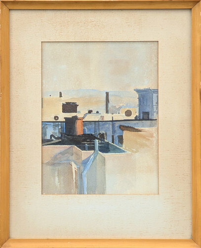 Early Modern Watercolor Landscape of Buildings in Downtown San Francisco von Edsel Cramer, Malerei kaufen auf Singulart