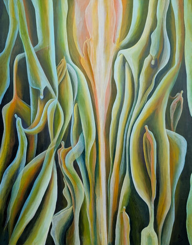 Contemporary Green and Yellow Toned Organic Botanical Abstract Oil Painting von Julián Sierra, Malerei kaufen auf Singulart