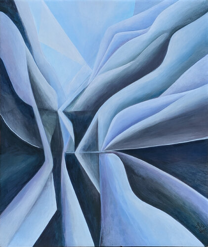 Contemporary Pastel Blue and Purple Toned Geometric Abstract Oil Painting by Julián Sierra, 油畫 for Sale on Singulart