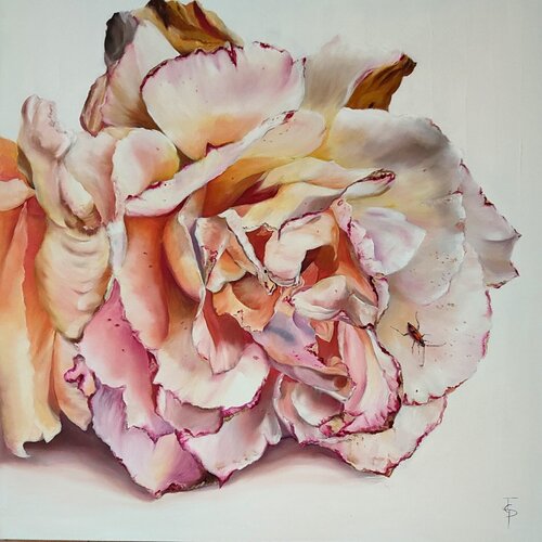 Rose orangée et l'insecte van Joëlle Poret, Schilderij te koop op Singulart