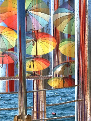 COLORFUL UMBRELLAS von Gabriele Breu, Druck kaufen auf Singulart
